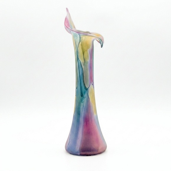 Rueven Glass Calla Lily Bud Vases Pair Hand Painted Art Glass Multi Color Canada - Picture 5 of 8